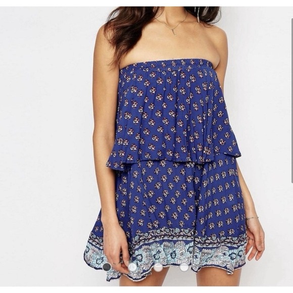 Faithfull The Brand Romy Strapless Tiered Dress Size Small Romantic Floral Blue - Picture 2 of 10